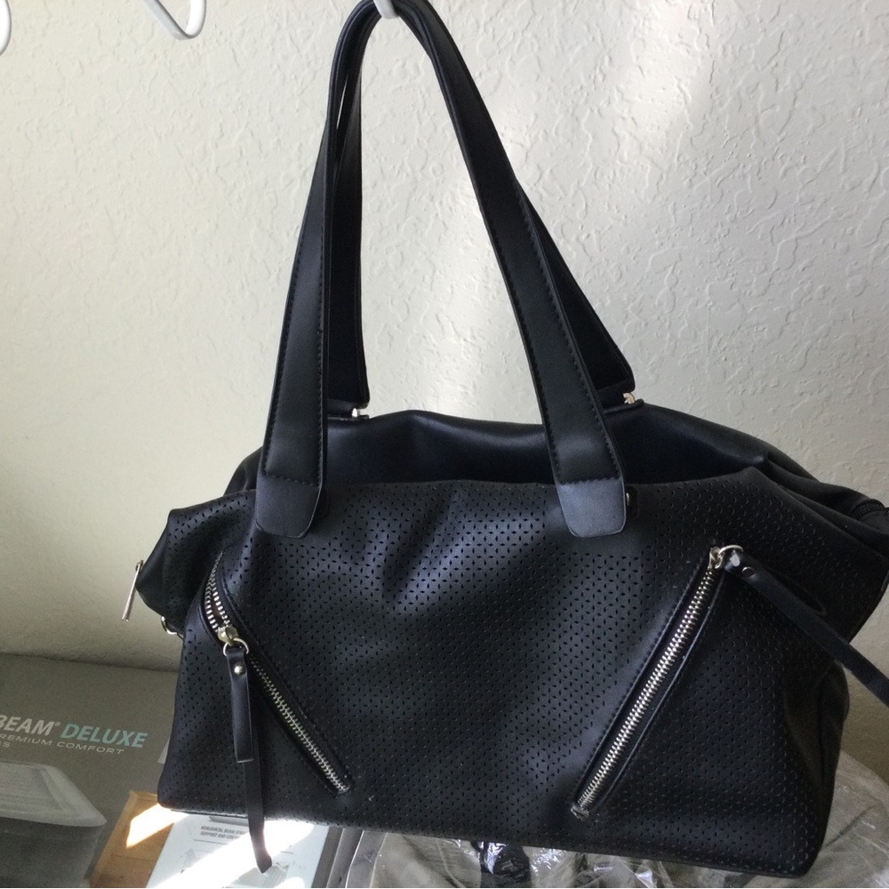 Black Perforated faux Leather Satchel